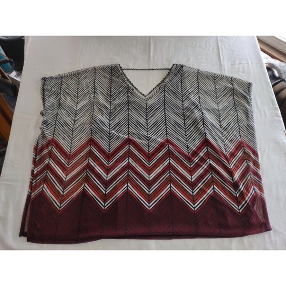 Lane Bryant Black/White/Red Chevron Striped Sheer Top w/ Lining, Plus Size 18/20 - Picture 1 of 7
